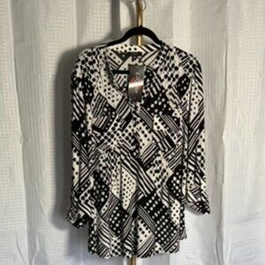 White & Black Striped Polka Dot Blouse – Size 2X